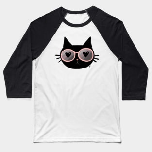 Black Cat With Sunnies Baseball T-Shirt